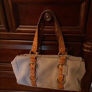 Coach Cream and Tan Leather Shoulder Bag